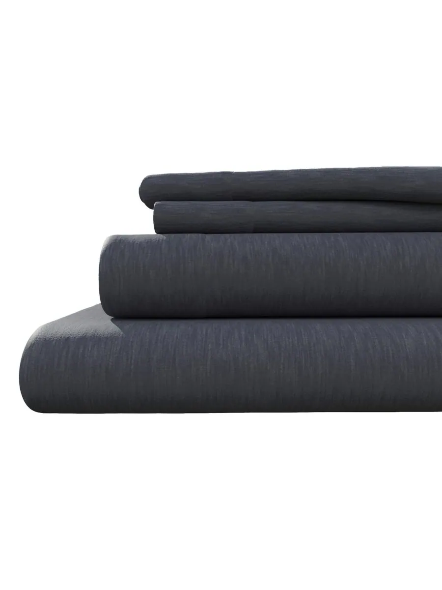 Комплект постельного белья из меланжевого хлопкового трикотажа Linery & Co, Navy, Twin XL