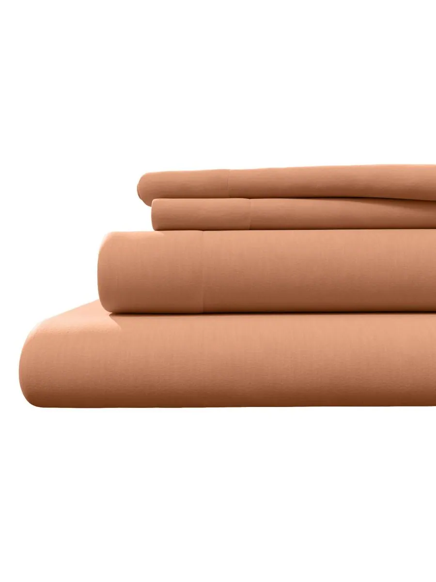 Комплект постельного белья из меланжевого хлопкового трикотажа Linery & Co, Terracotta, Twin XL — изображение 1 из 6