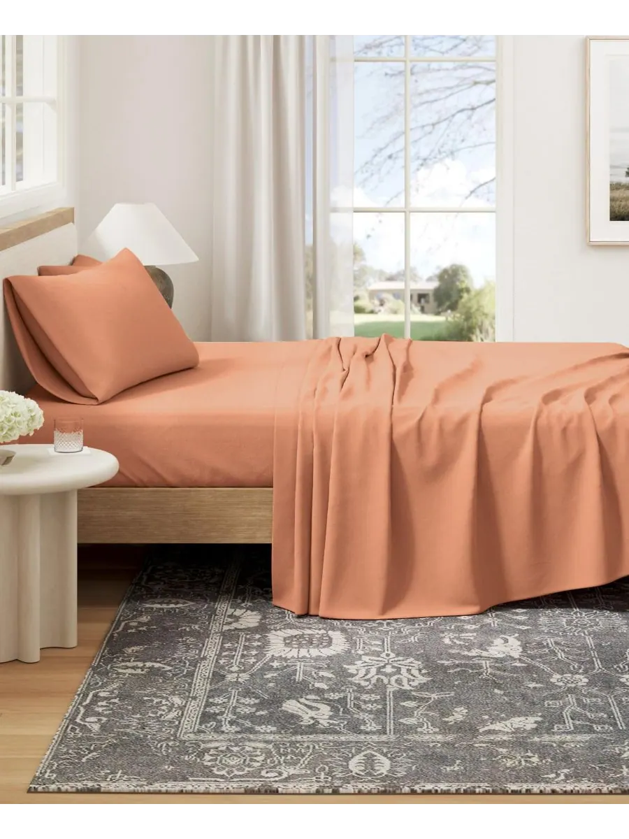 Комплект постельного белья из меланжевого хлопкового трикотажа Linery & Co, Terracotta, Twin XL — изображение 2 из 6