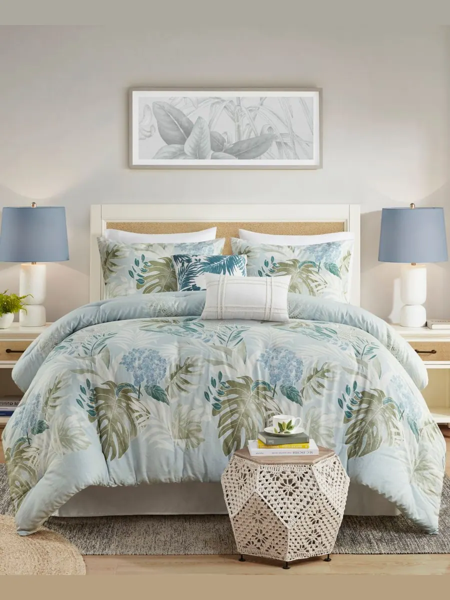 Комплект постельного белья Kiawah Island из 6 предметов, увеличенного размера, из хлопка, размер — изображение 1 из 8, синий