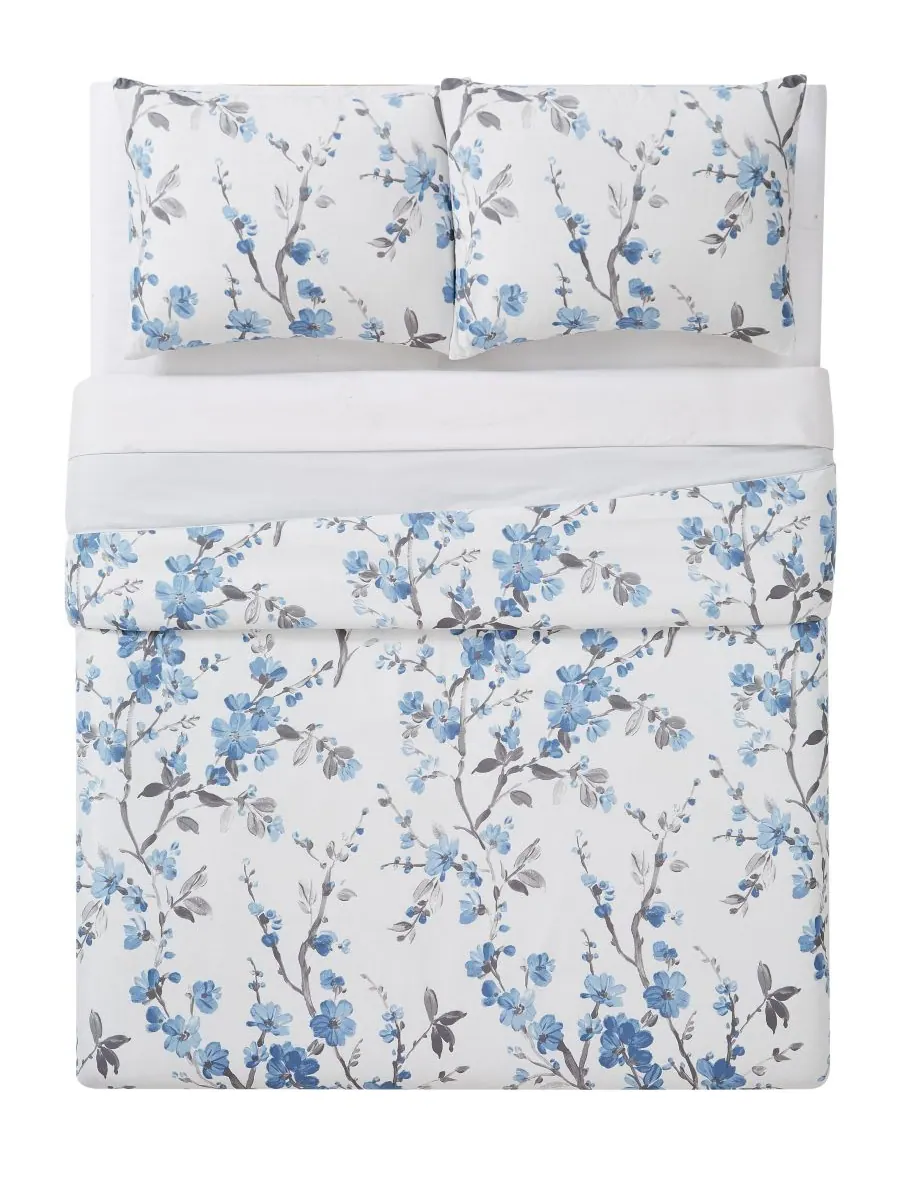 Комплект постельного белья Kasumi Floral из 3 предметов, размер King Cannon — изображение 2 из 4, белый-синий