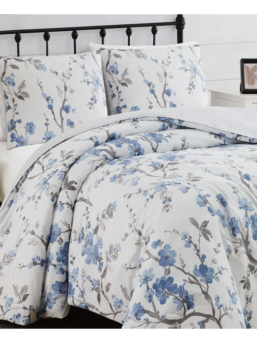 Комплект постельного белья Kasumi Floral из 3 предметов, размер King Cannon — изображение 3 из 4, белый-синий