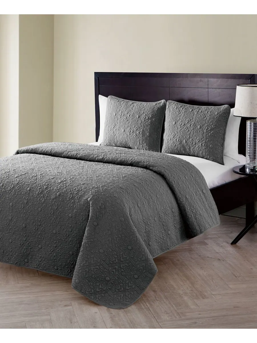 Комплект постельного белья Caroline Embossed из 2 предметов, размер Twin VCNY Home — изображение 2 из 3, серый