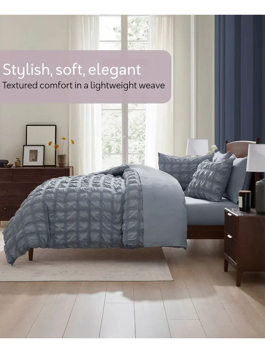 Роскошный мягкий комплект постельного белья из ткани сирсакер, 5 предметов, размер Twin/Twin XL — изображение 5 из 8, синий