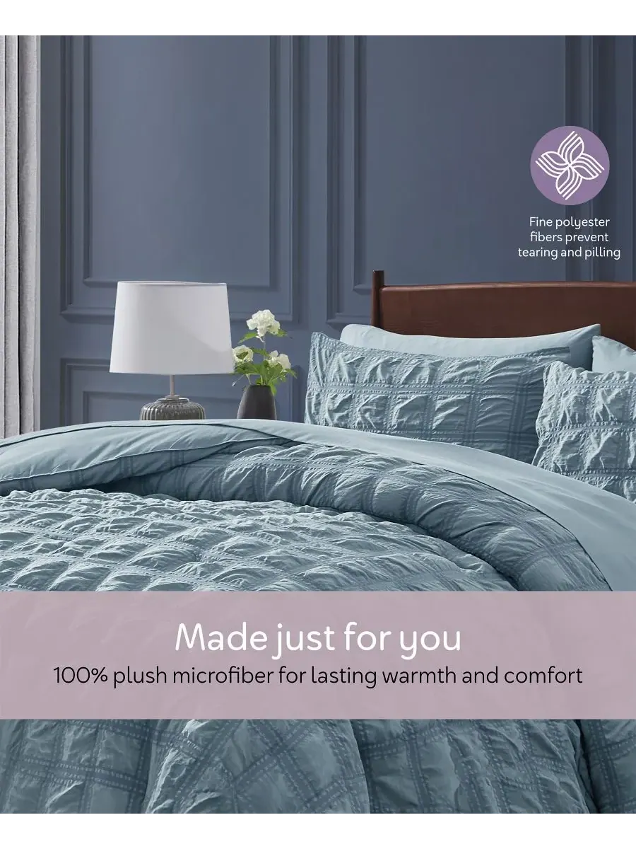 Роскошный мягкий комплект постельного белья из ткани сирсакер, 5 предметов, размер Twin/Twin XL — изображение 4 из 8, синий