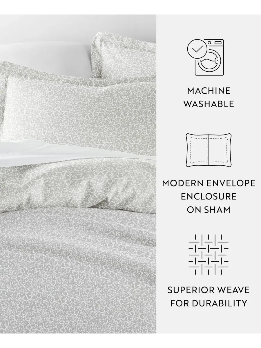 Комплект постельного белья Tranquil Sleep из 3 предметов с узором, размер Full/Queen Ienjoy Home — изображение 5 из 10, серый