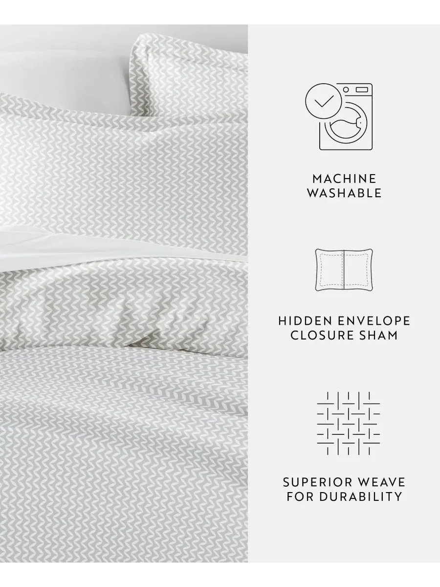 Комплект постельного белья Tranquil Sleep из 3 предметов с узором, размер Full/Queen Ienjoy Home — изображение 5 из 10, серый