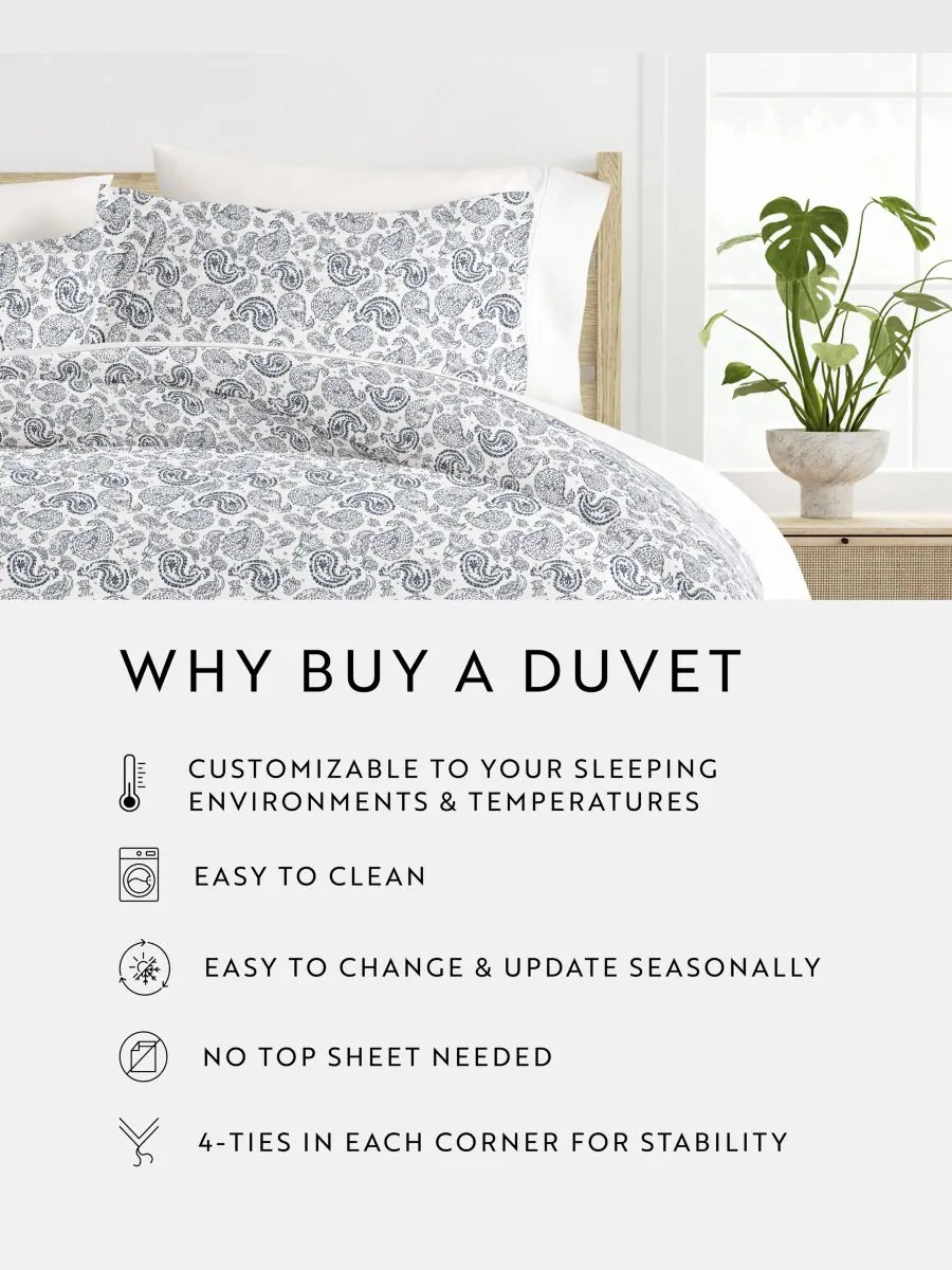 Комплект постельного белья Tranquil Sleep с узором, размер Full/Queen Ienjoy Home — изображение 3 из 10, темно-синий