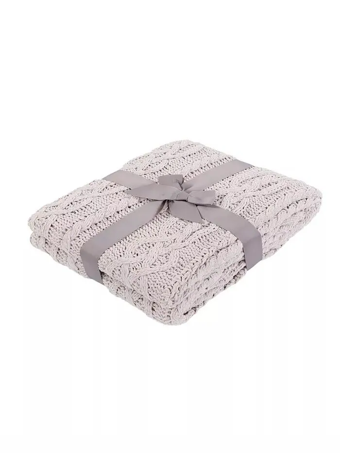 Вязаное роскошное одеяло из синели Happycare Textiles — изображение 4 из 7, светлый серый