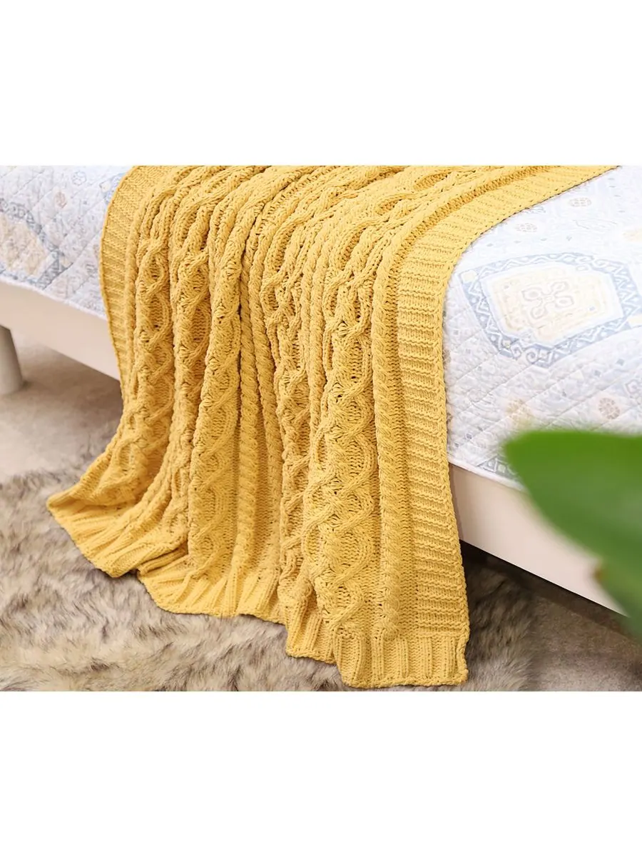 Вязаный роскошный плед из синели от Happycare Textiles, 51 x 67 дюймов Battilo — изображение 1 из 7, желтый
