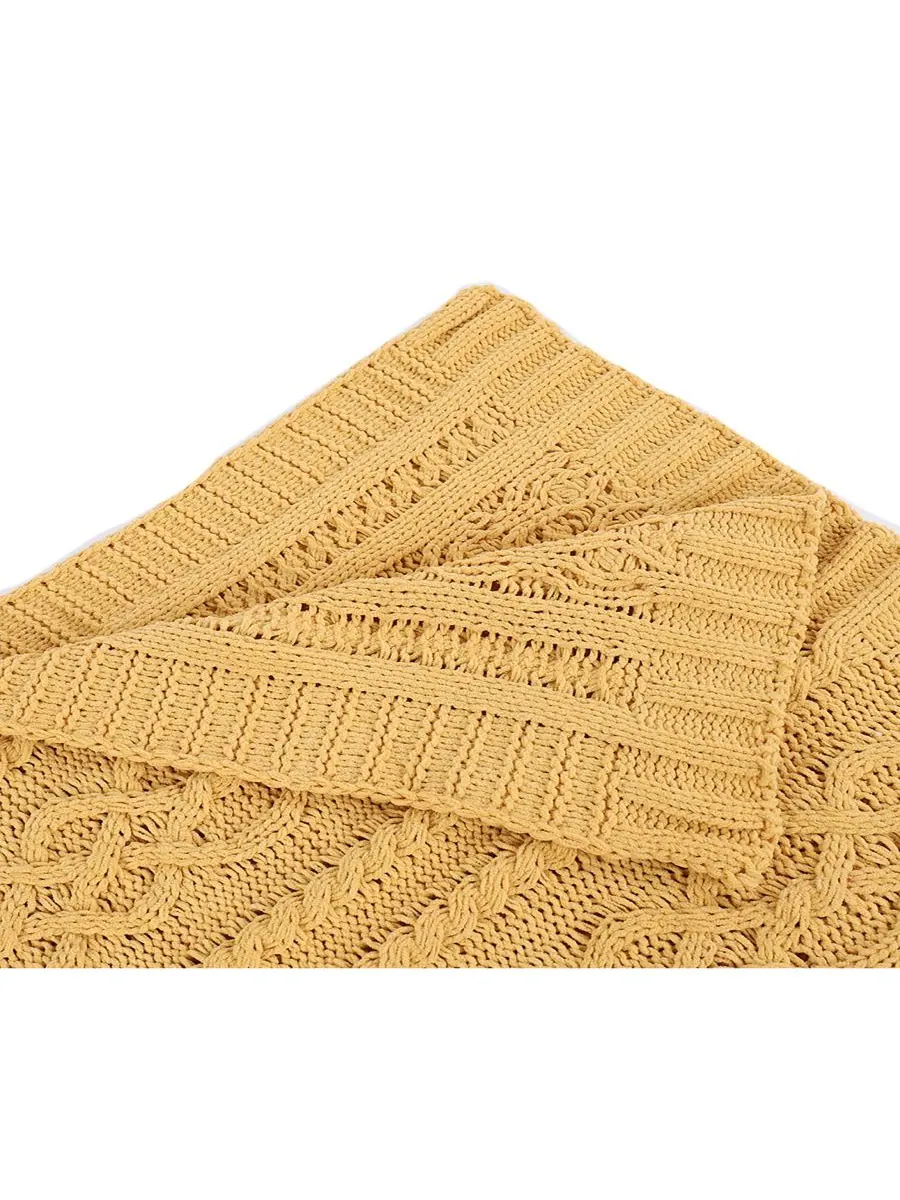 Вязаный роскошный плед из синели от Happycare Textiles, 51 x 67 дюймов Battilo — изображение 3 из 7, желтый