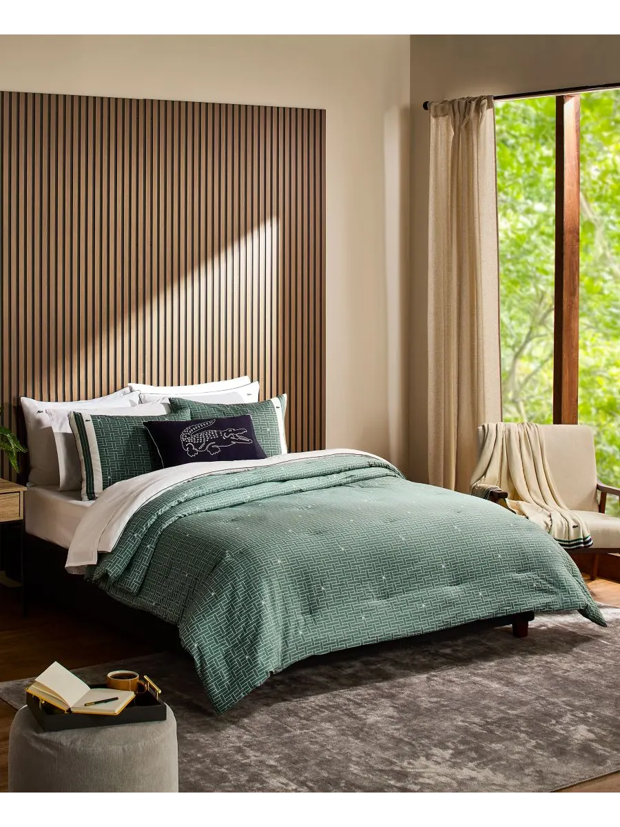 Комплект постельного белья Heritage Geo Cotton из 3 предметов, размер Full/Queen Lacoste Home — изображение 1 из 7, зеленый