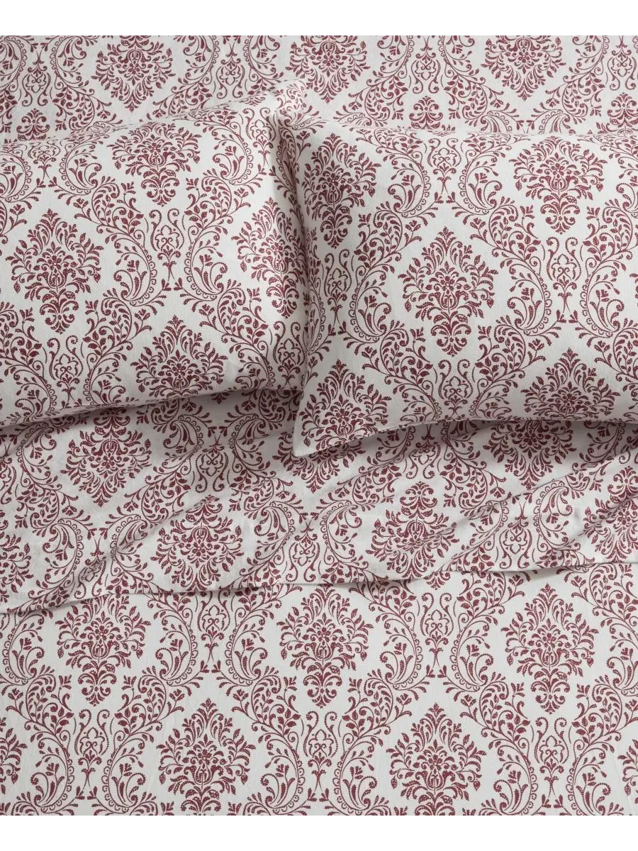Комплект постельного белья Tahari Home Damask из 100% хлопковой фланели, 4 предмета, размер Queen — изображение 2 из 6