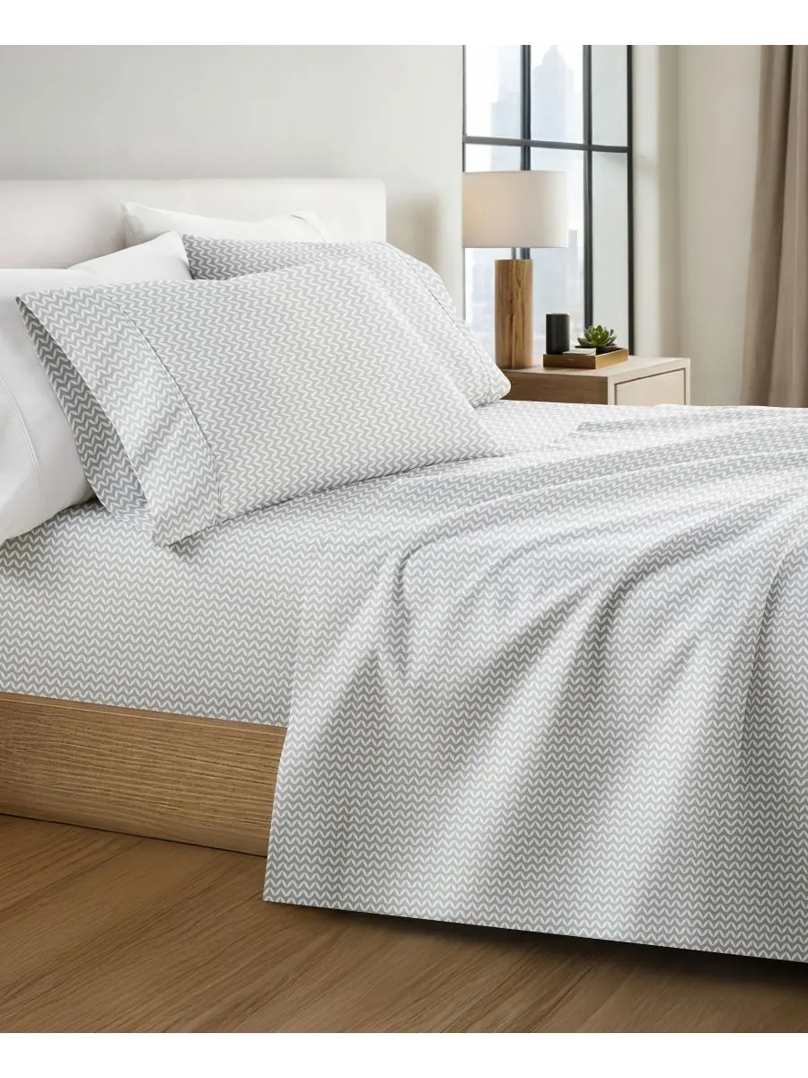 Комплект постельного белья Farmhouse Chic Premium Ultra Soft Pattern из 4 предметов, размер — изображение 2 из 10, серый