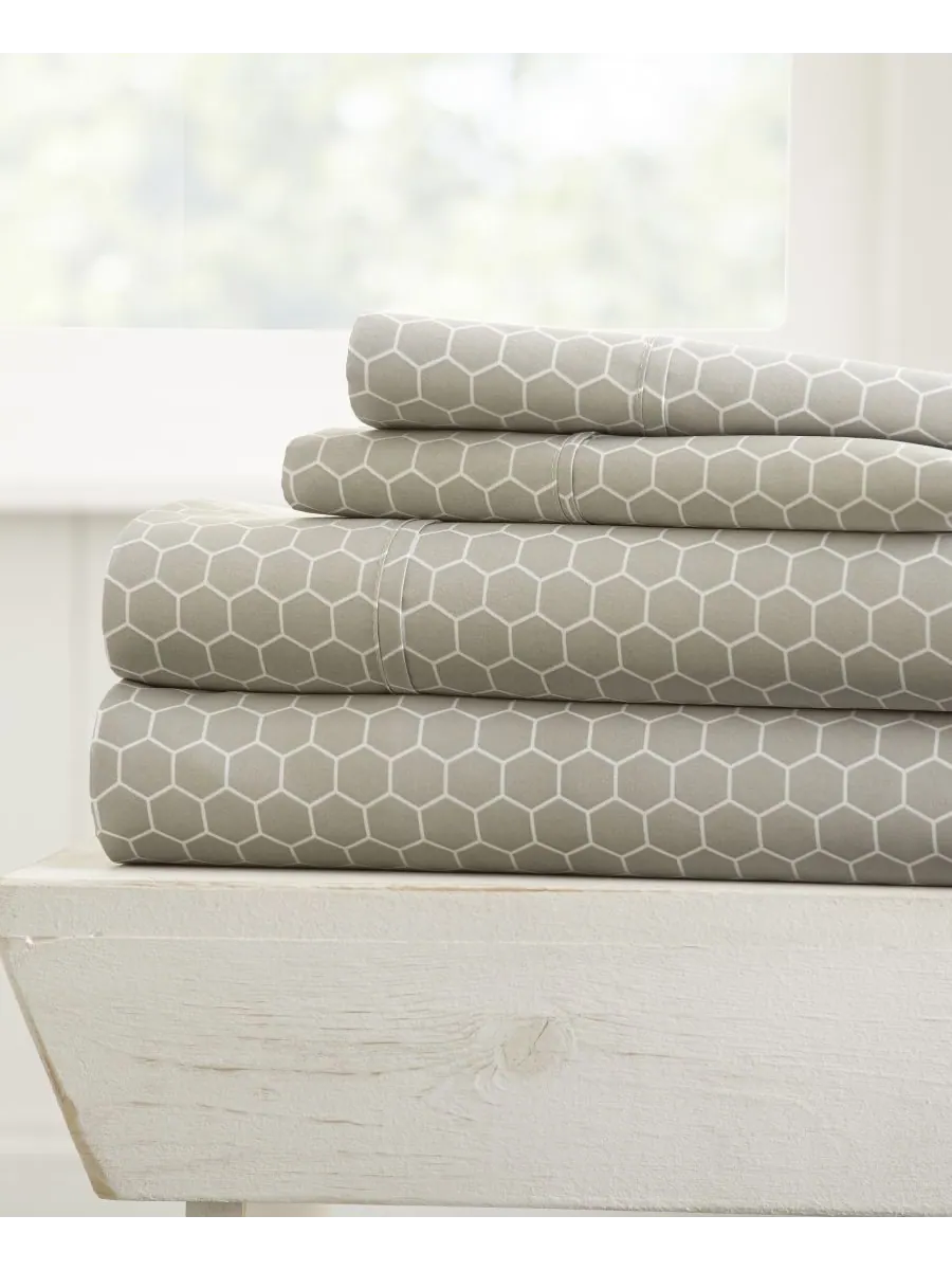 Комплект постельного белья Farmhouse Chic Premium Ultra Soft Pattern из 4 предметов, размер — изображение 1 из 10, серый