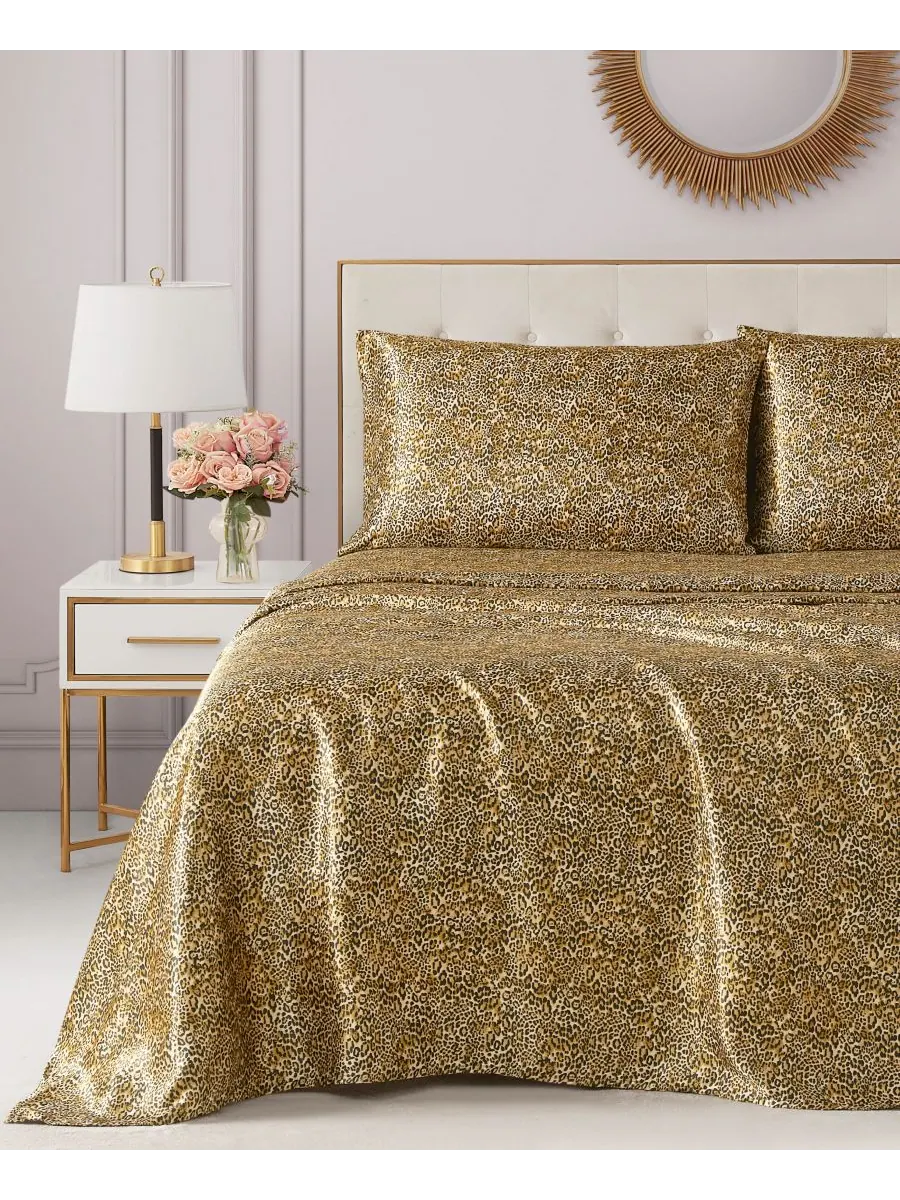 Комплект постельного белья из атласа, 4 предмета, размер King Juicy Couture, цвет Monica Leopard