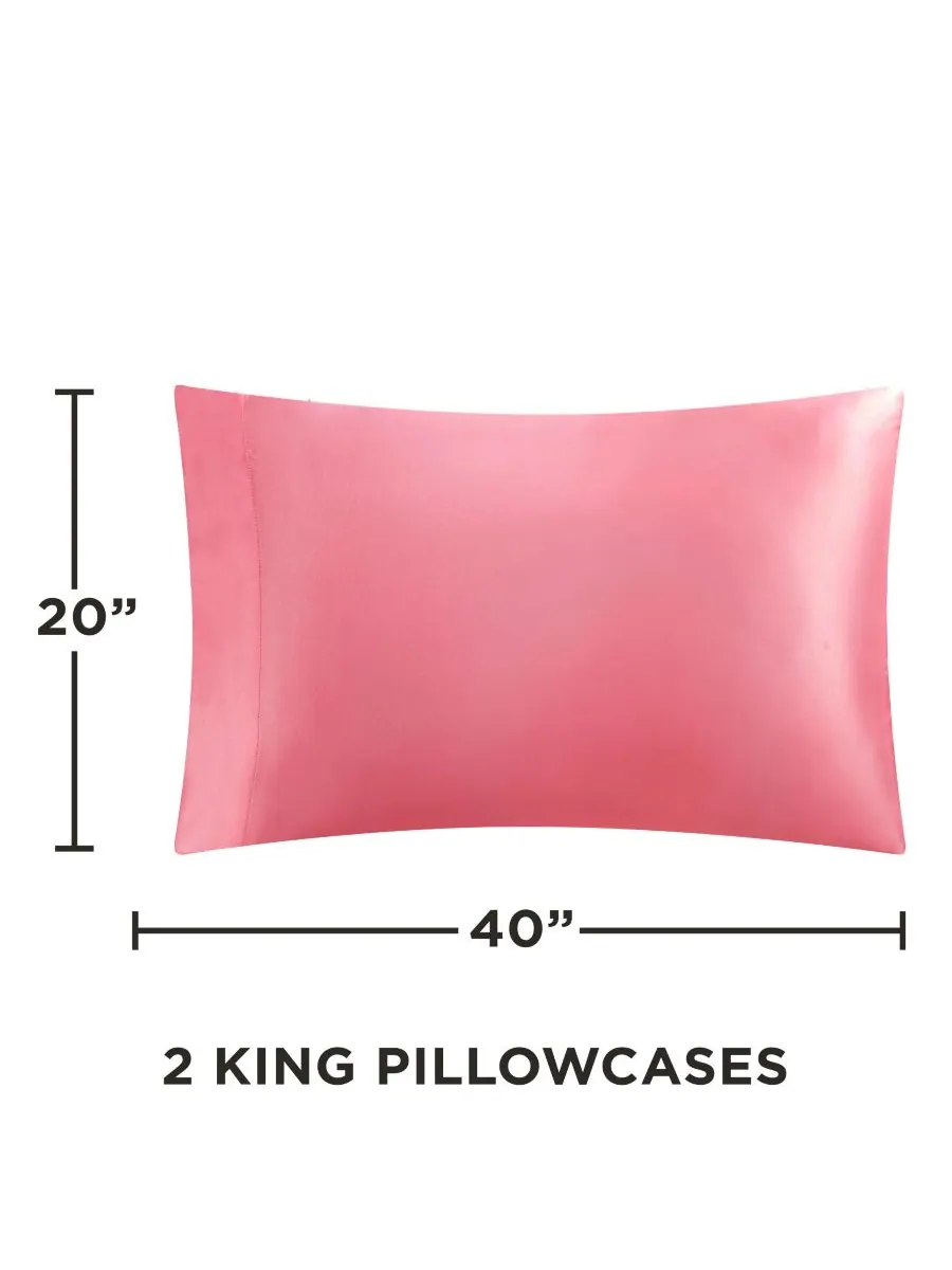 Комплект постельного белья из атласа, 4 предмета, размер King Juicy Couture — изображение 2 из 4, розовый розовый