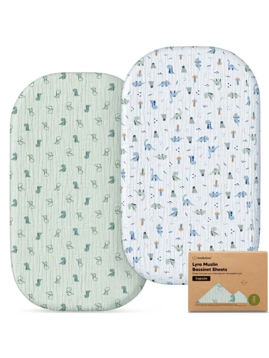 Комплект простыней на бассinet 33x20, муслин, 2 шт, Lyra KeaBabies, Dino Park