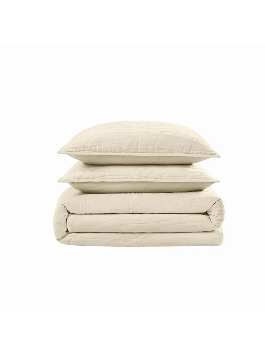 Стеганое покрывало с наволочками Wavy Cotton Matte Velvet Royal Velvet — изображение 4 из 5, бежевый