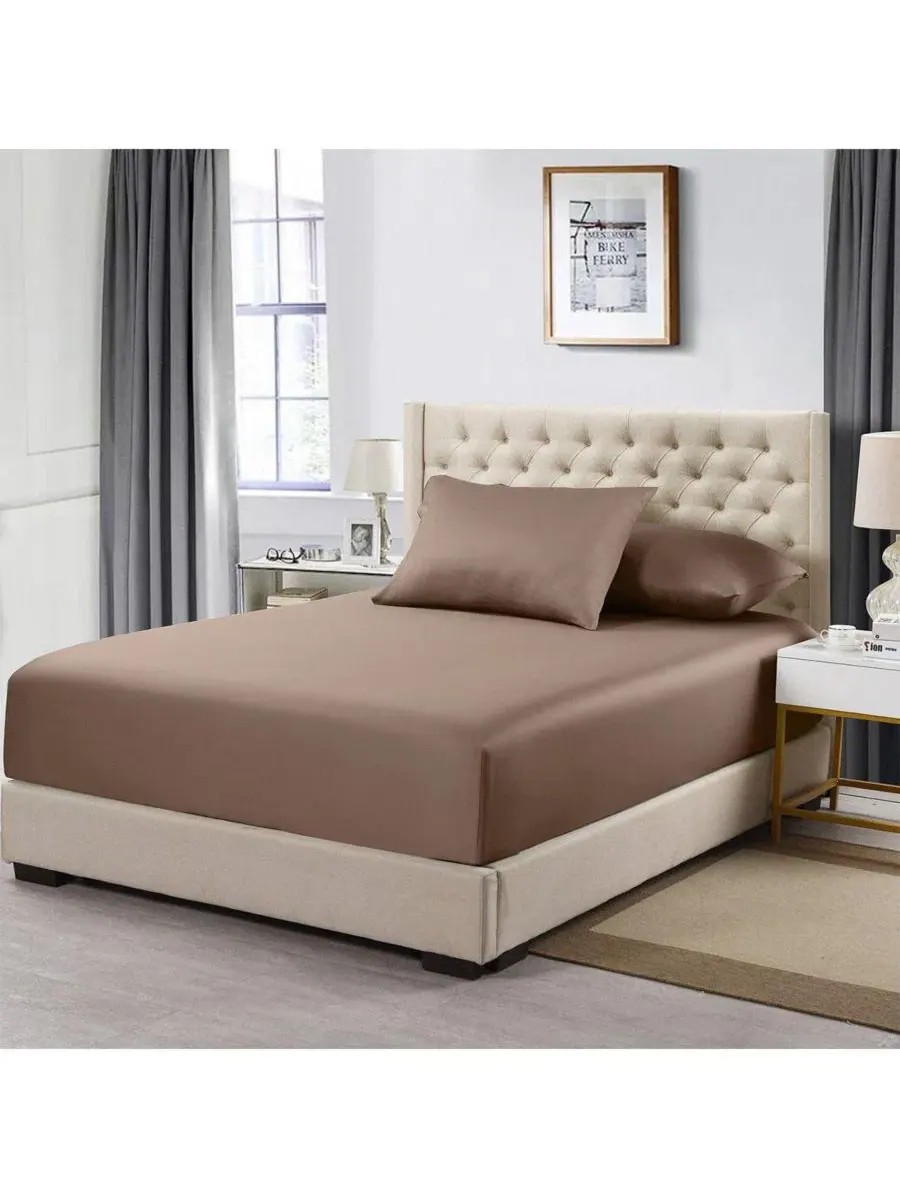 Простыня на резинке Bamboo Cotton Hybrid, King Egyptian Linens — изображение 2 из 2, тауп