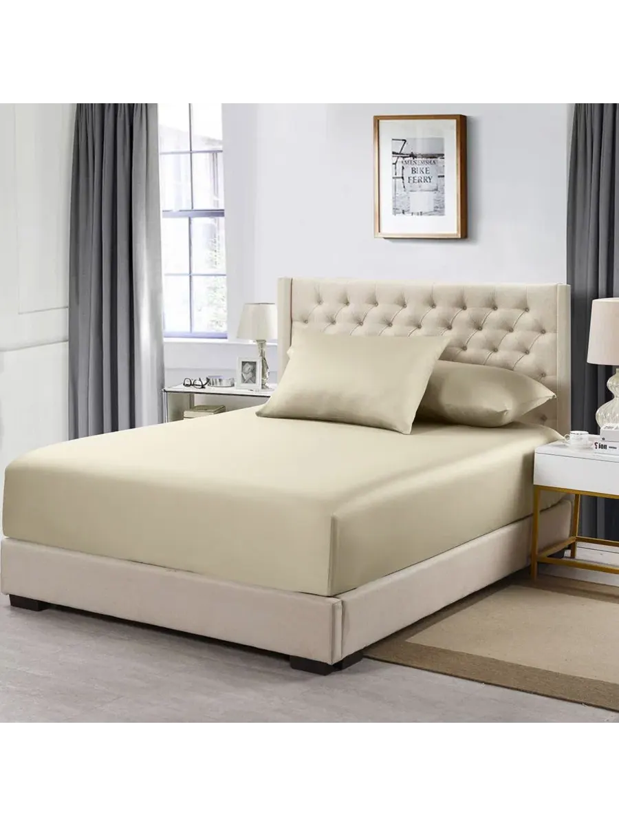 Простыня на резинке King, 60% бамбук, 40% хлопок Egyptian Linens — изображение 1 из 2, бежевый