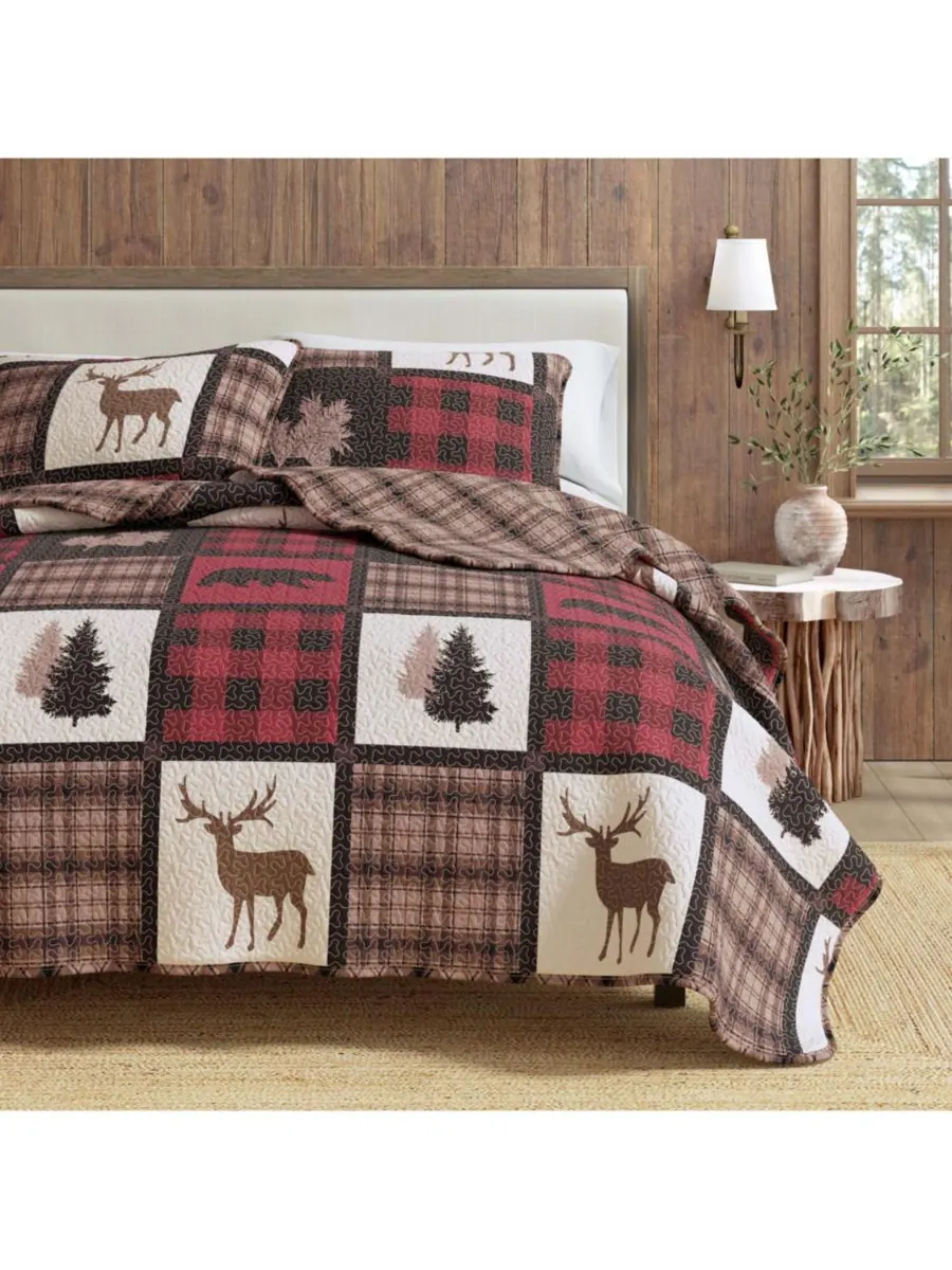 Комплект постельного белья Rustic Lodge All-Season из 3 предметов Linery & Co — изображение 1 из 8, красный/черный