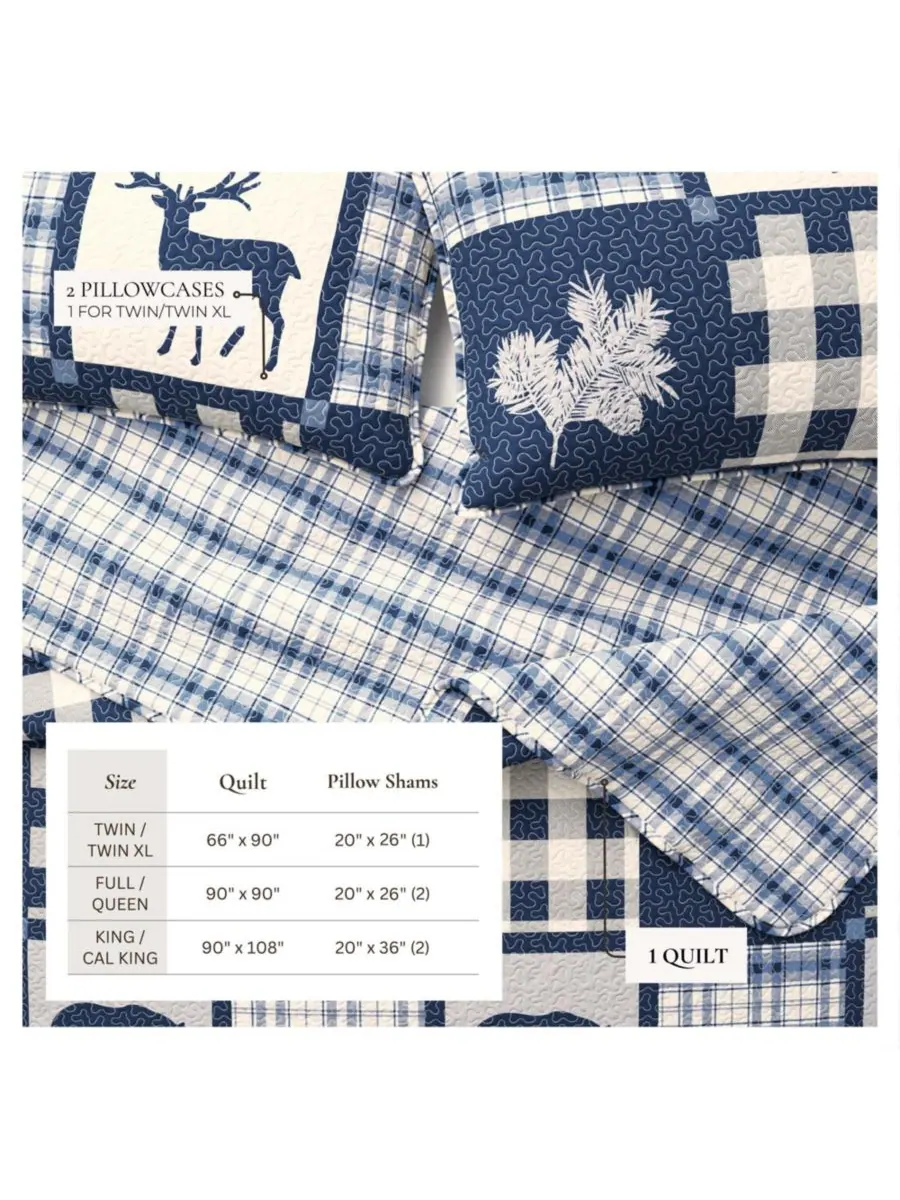 Комплект постельного белья Rustic Lodge All-Season из 3 предметов Linery & Co — изображение 7 из 8, темно-синий/серый