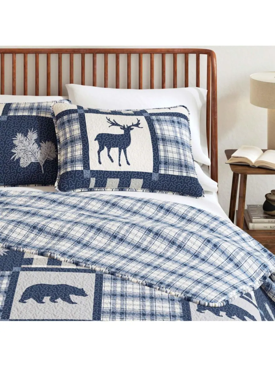 Комплект постельного белья Rustic Lodge All-Season из 3 предметов Linery & Co — изображение 8 из 8, темно-синий/серый