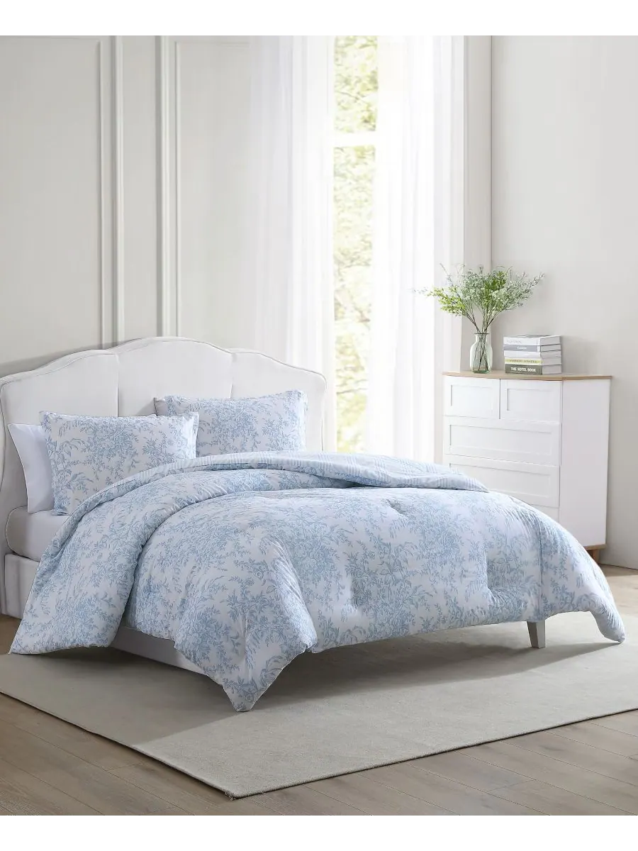 Комплект постельного белья Bedford Cotton, 3 предмета, двусторонний, размер King Laura Ashley — изображение 2 из 9, синий