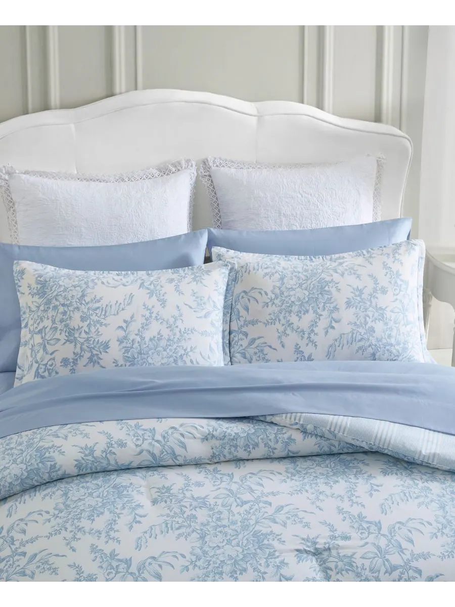 Комплект постельного белья Bedford Cotton, 3 предмета, двусторонний, размер King Laura Ashley — изображение 3 из 9, синий