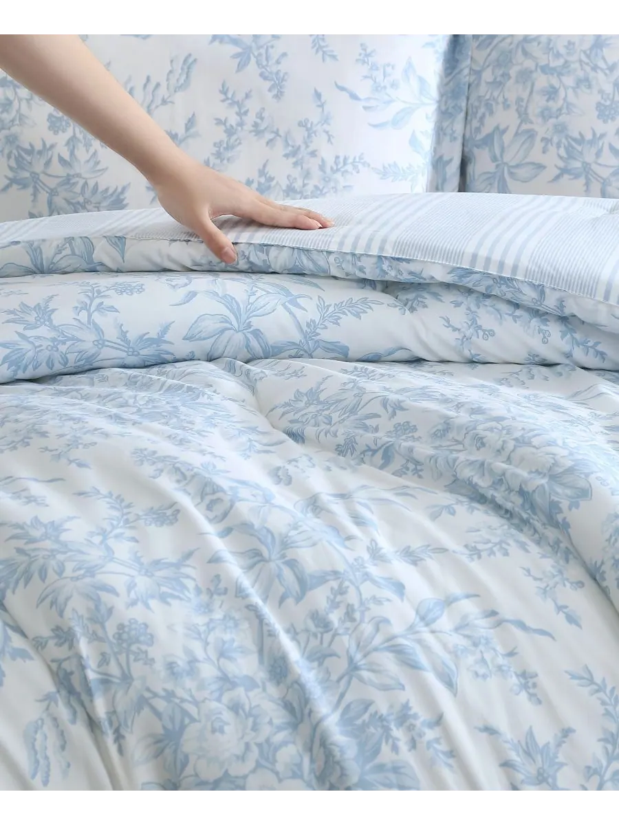 Комплект постельного белья Bedford Cotton, 3 предмета, двусторонний, размер King Laura Ashley — изображение 5 из 9, синий