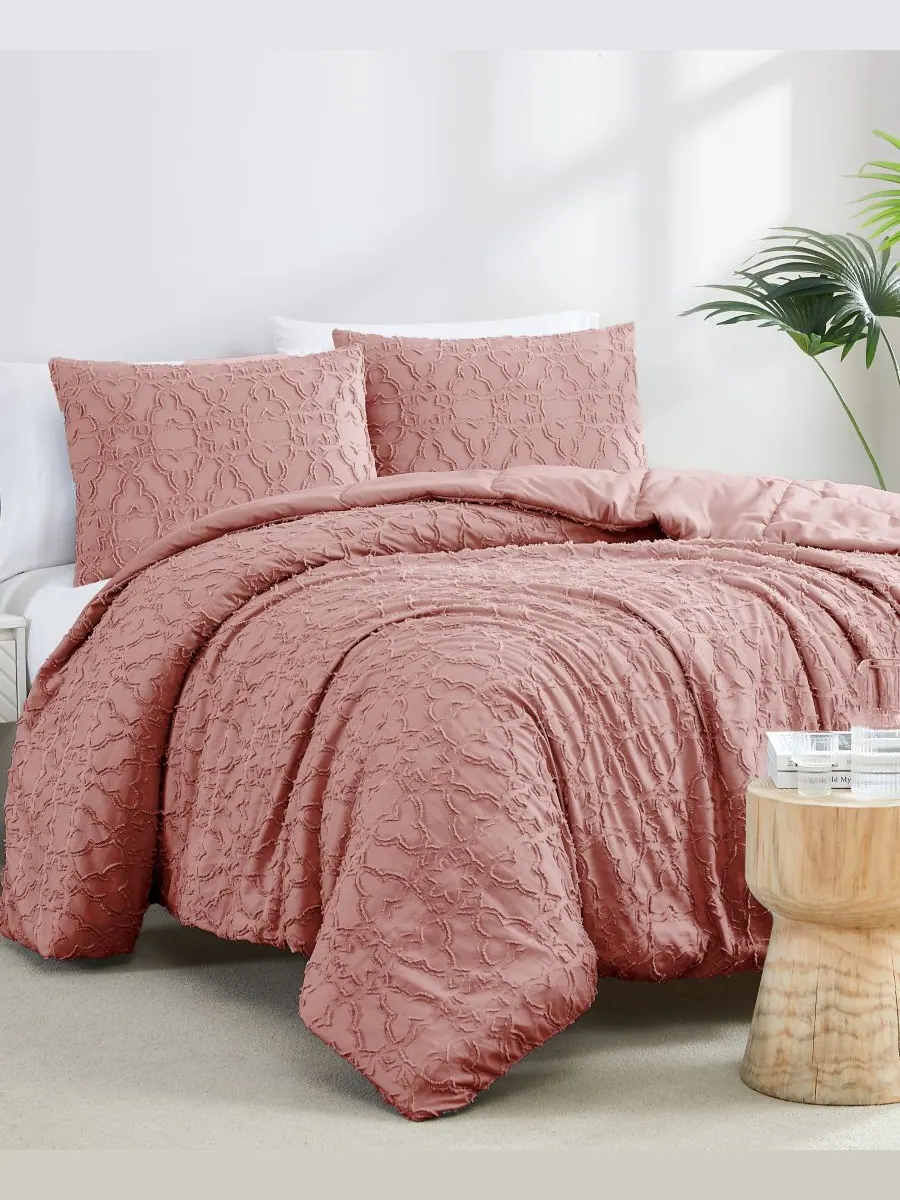 Комплект постельного белья Stella Clipped Jacquard из 3 предметов, размер Twin Southshore Fine — изображение 1 из 6, розовый