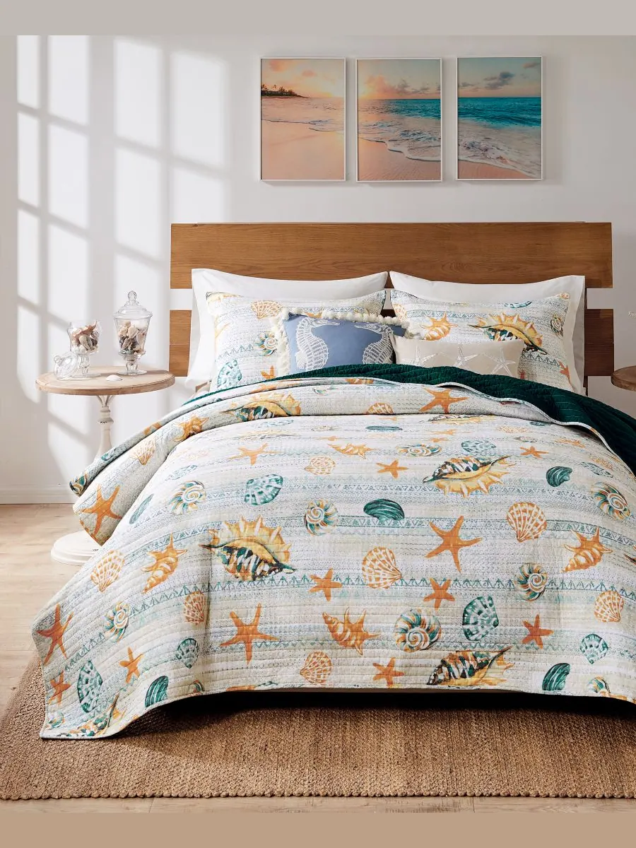 Двусторонний комплект постельного белья Kona Coastal Paradise, 3 предмета, размер King Greenland — синий