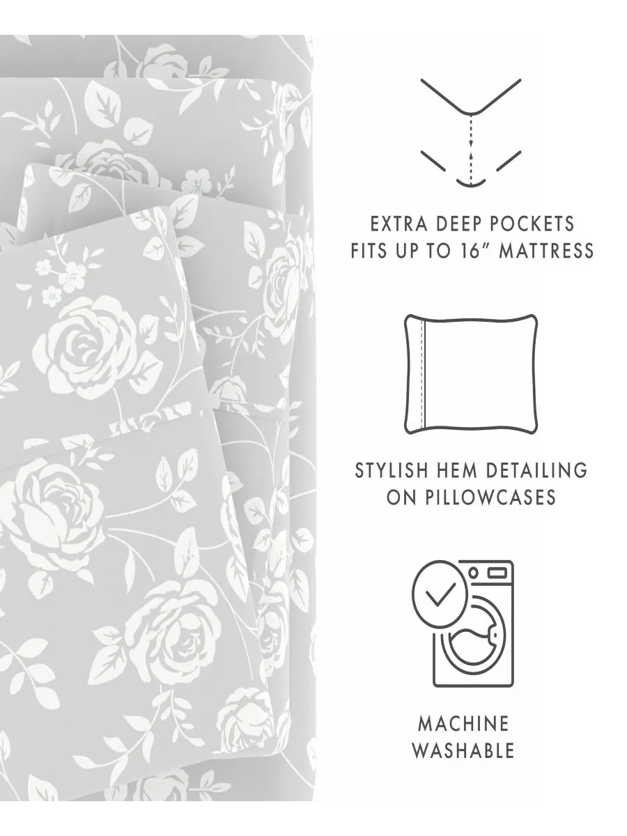 Комплект постельного белья Boho & Beyond Premium Ultra Soft Pattern из 3 предметов, размер Twin — изображение 4 из 8, серый