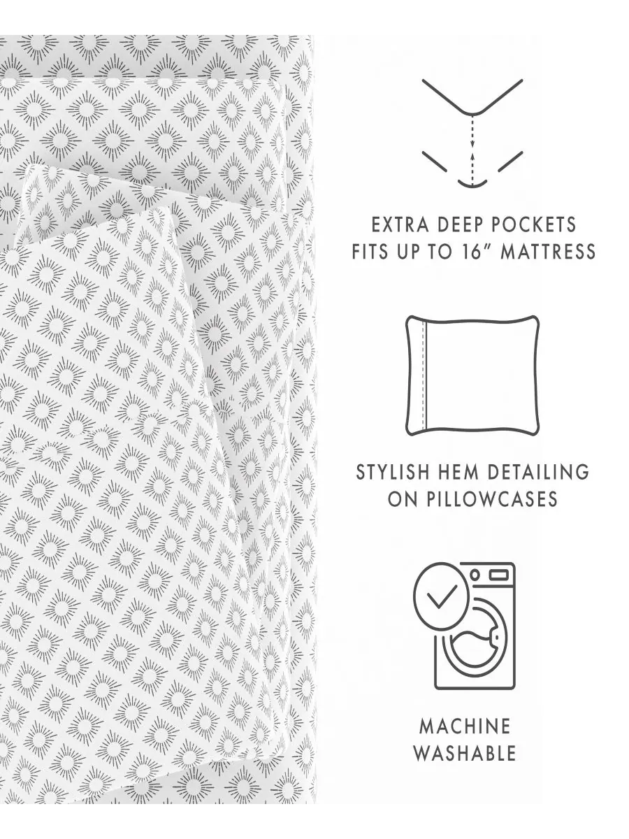 Комплект постельного белья Boho & Beyond Premium Ultra Soft Pattern из 3 предметов, размер Twin — изображение 4 из 9, серый
