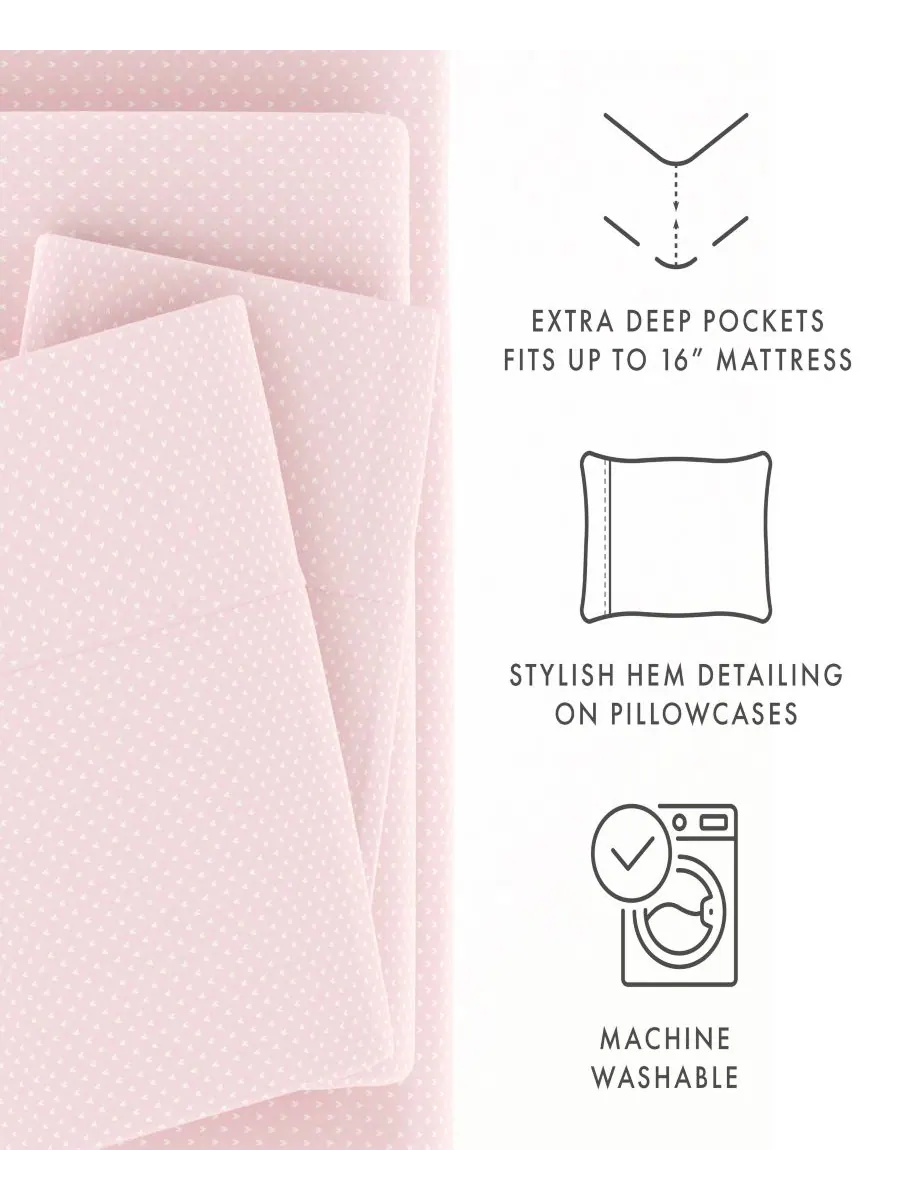 Комплект постельного белья Boho & Beyond Premium Ultra Soft Pattern из 3 предметов, размер Twin — изображение 4 из 9, розовый
