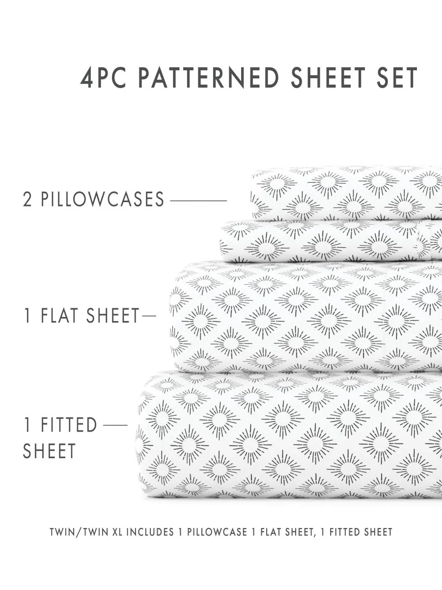 Комплект постельного белья Boho & Beyond Premium Ultra Soft Pattern из 4 предметов, размер Full — изображение 5 из 9, серый