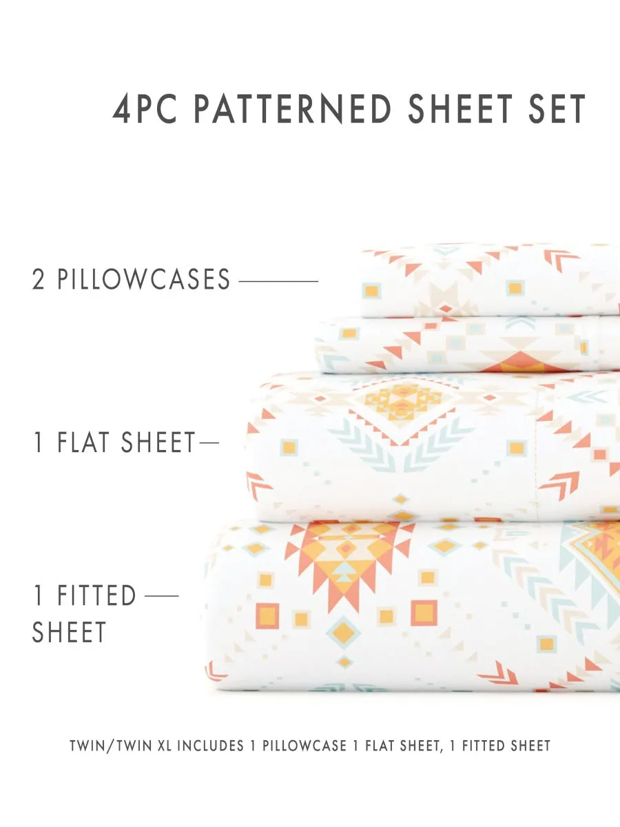 Комплект постельного белья Boho & Beyond Premium Ultra Soft Pattern из 4 предметов, размер Full — изображение 5 из 9, коралл