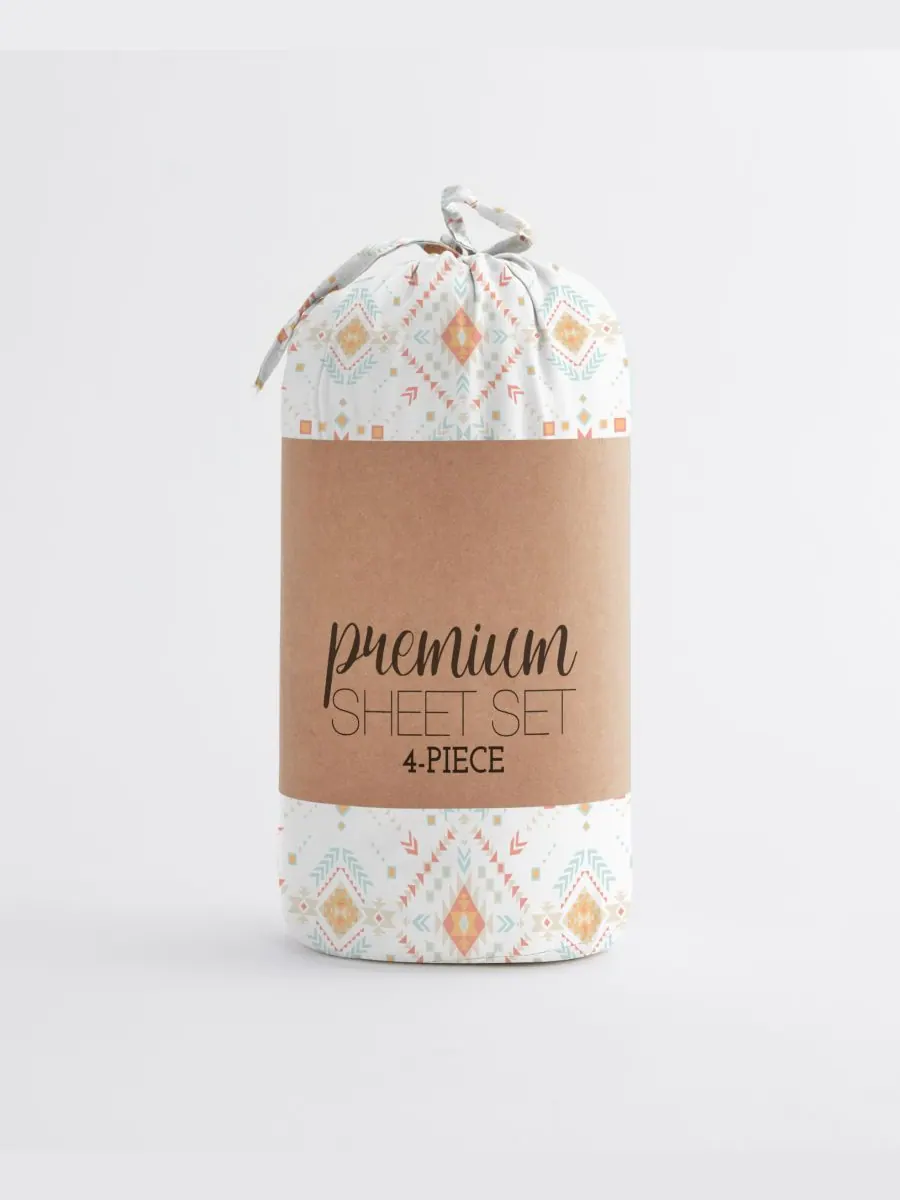 Комплект постельного белья Boho & Beyond Premium Ultra Soft Pattern из 4 предметов, размер Full — изображение 8 из 9, коралл