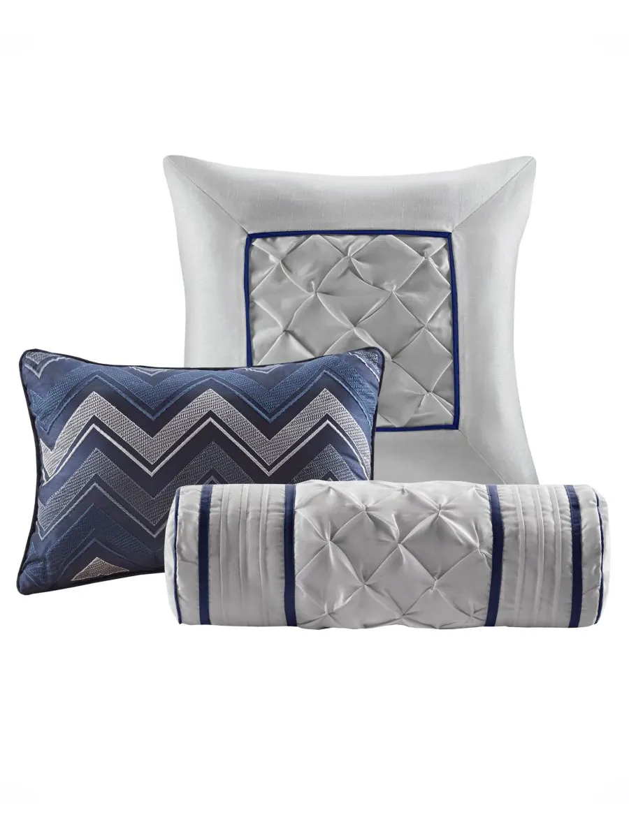 Комплект постельного белья Laurel Tufted из 7 предметов, размер King Madison Park — изображение 5 из 10, темно-синий