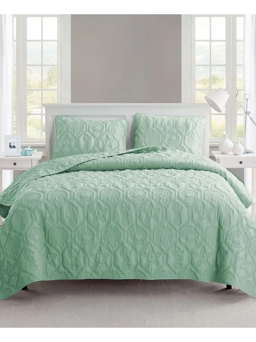 Комплект постельного белья Shore Embossed из 3 предметов, размер King VCNY Home — изображение 1 из 5, зеленый