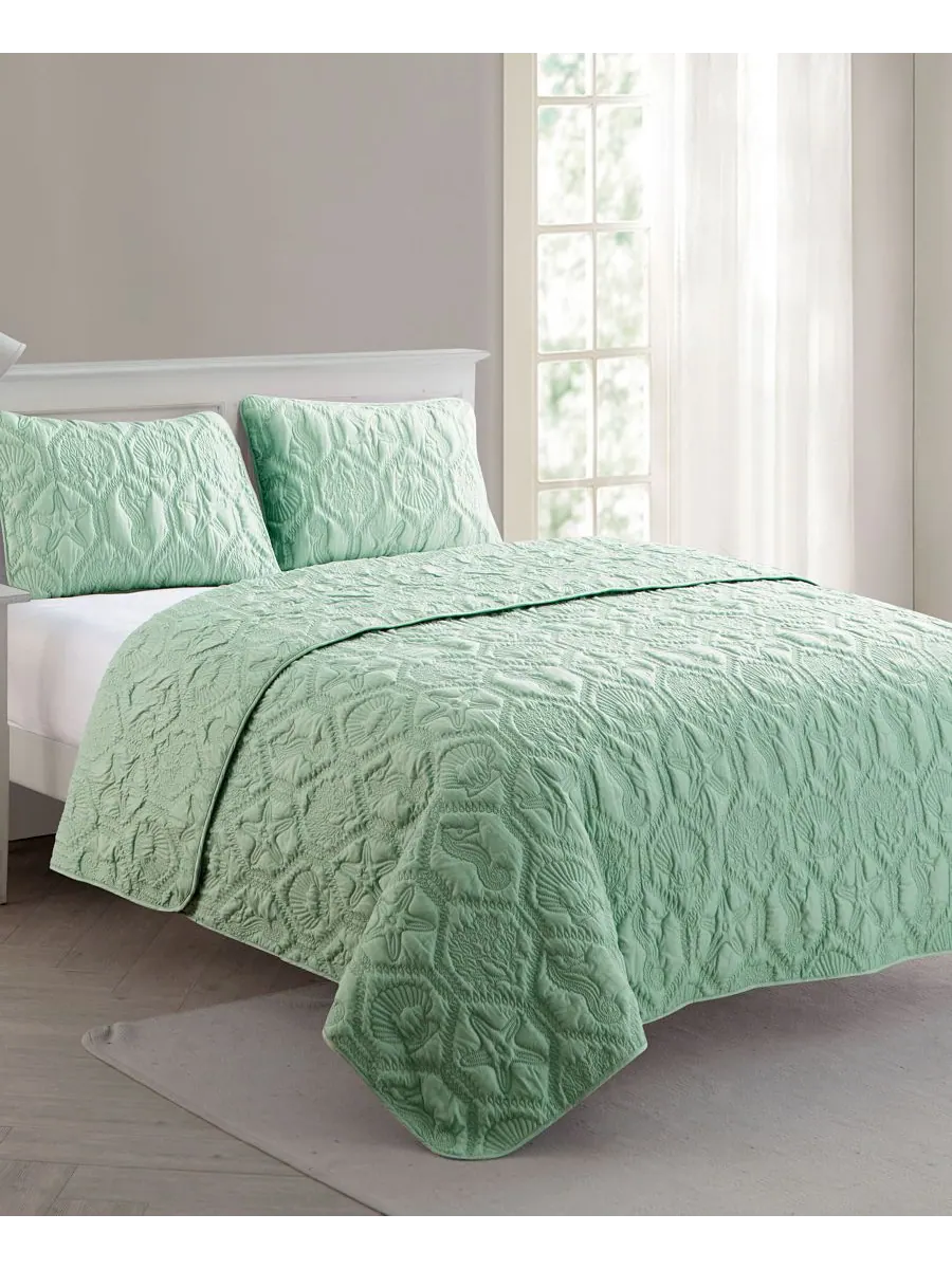 Комплект постельного белья Shore Embossed из 3 предметов, размер King VCNY Home — изображение 4 из 5, зеленый