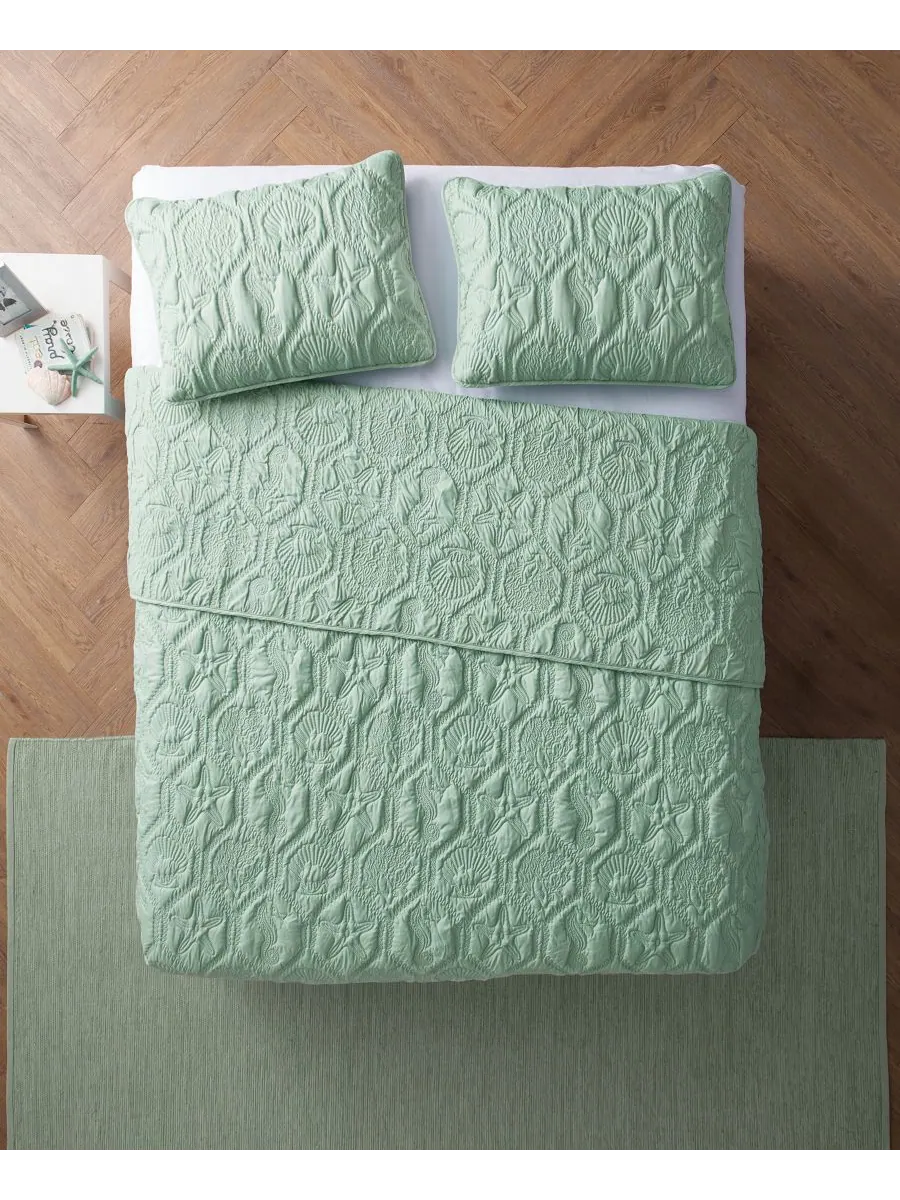 Комплект постельного белья Shore Embossed из 3 предметов, размер King VCNY Home — изображение 5 из 5, зеленый