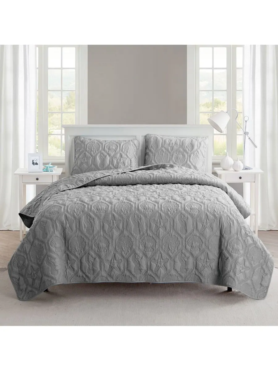 Комплект постельного белья Shore Embossed из 3 предметов, размер King VCNY Home — серый