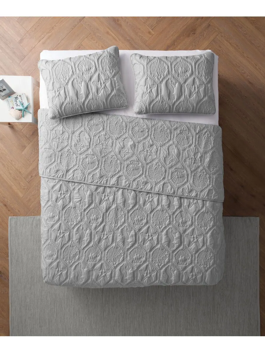 Комплект постельного белья Shore Embossed из 3 предметов, размер King VCNY Home — изображение 2 из 2, серый