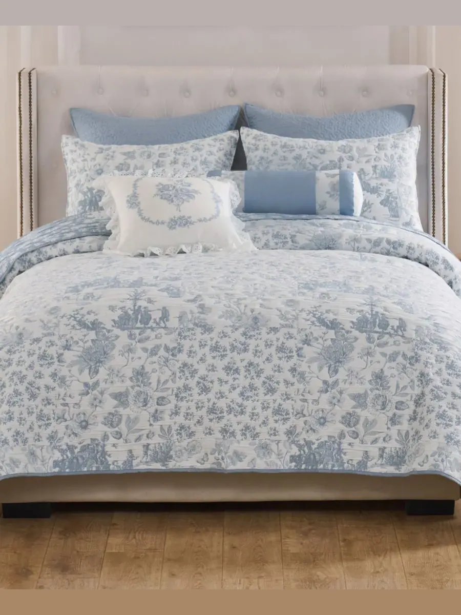 Двустороннее покрывало с рисунком «Туаль» (3 предмета), размер Full/Queen Greenland Home Fashions — синий