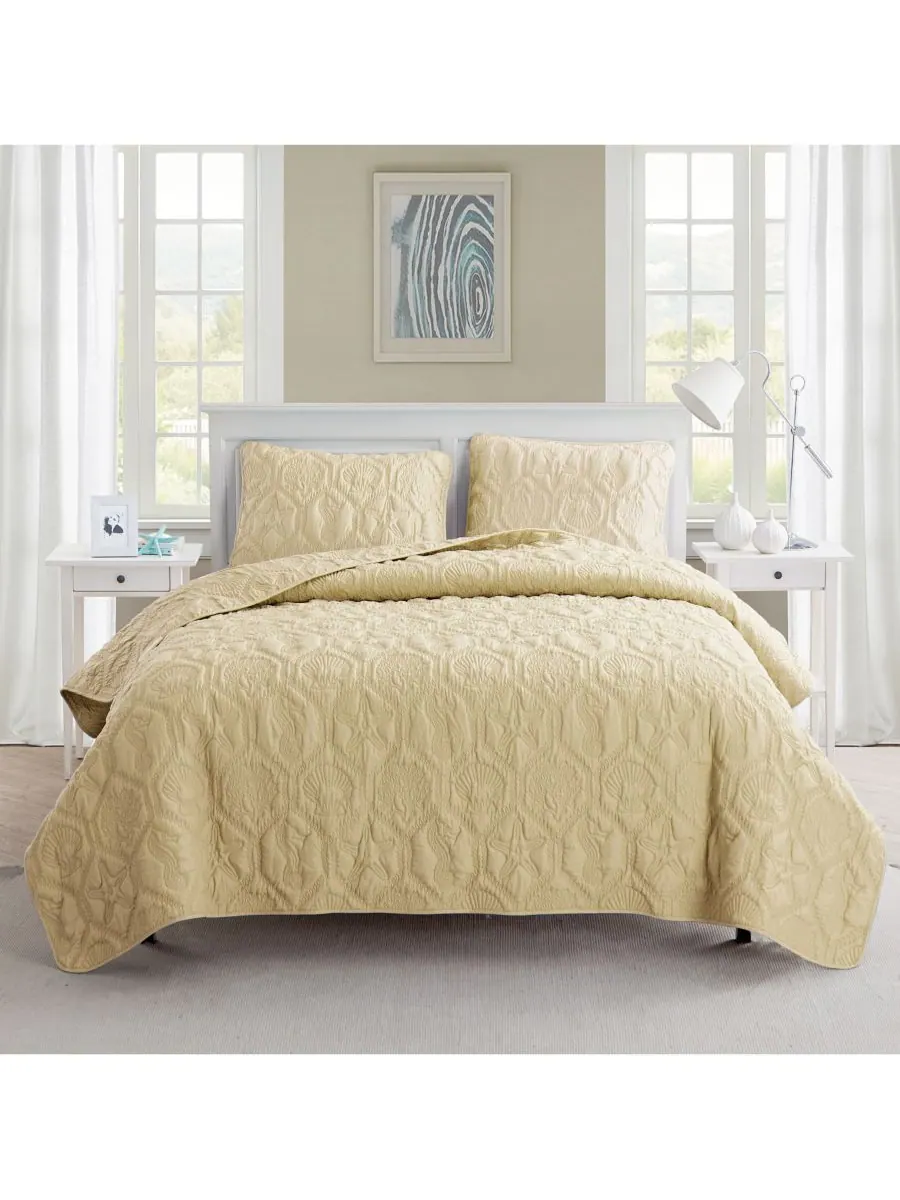 Комплект постельного белья Shore Embossed из 3 предметов, размер Queen VCNY Home — изображение 1 из 1, бежевый