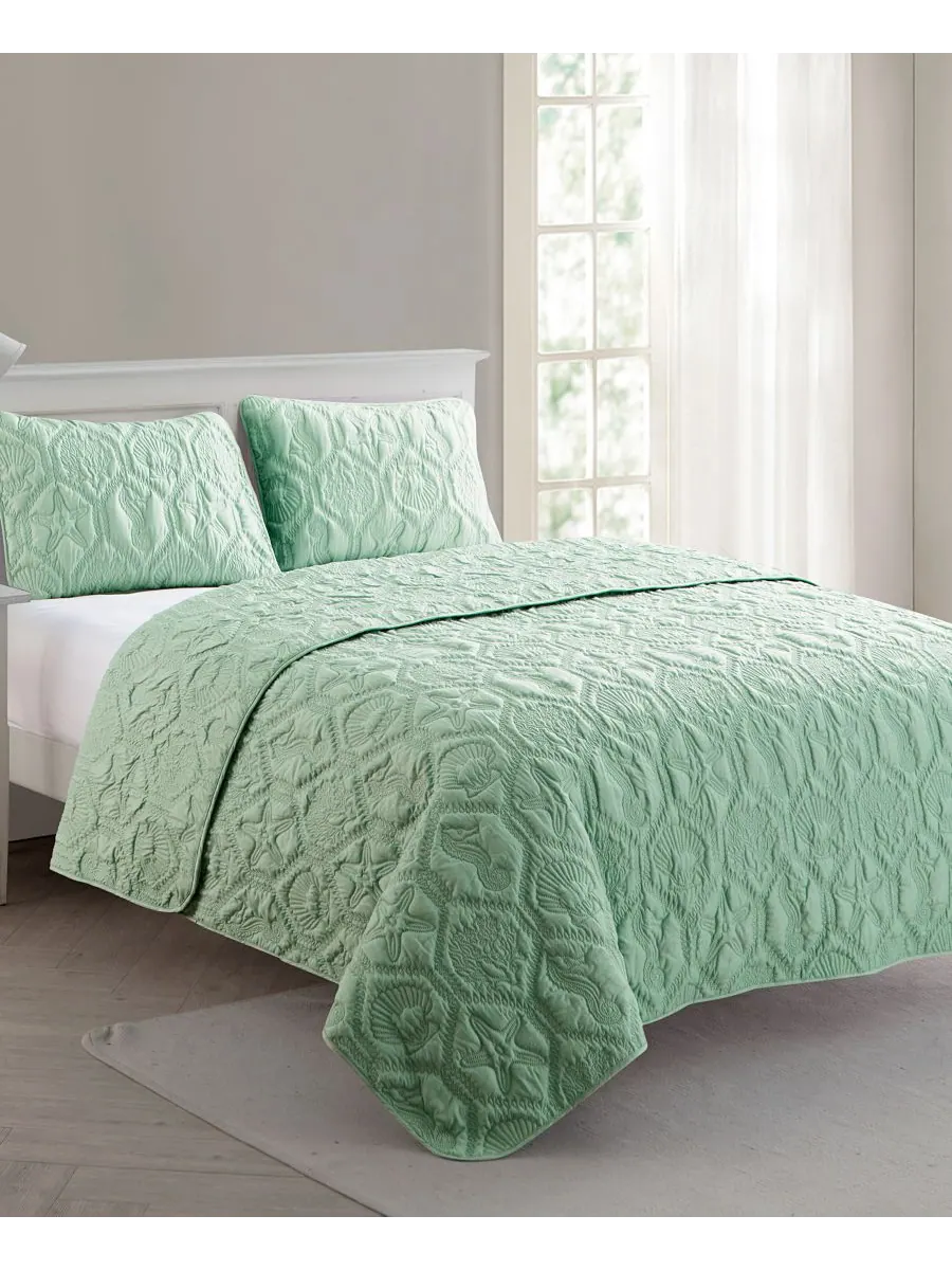 Комплект постельного белья Shore Embossed из 3 предметов, размер Queen VCNY Home — изображение 4 из 5, зеленый
