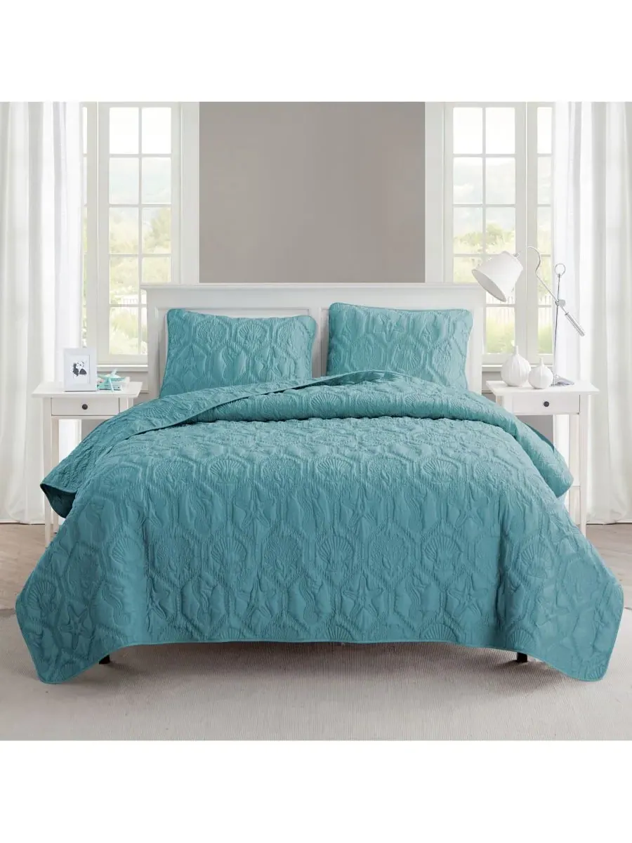 Комплект постельного белья Shore Embossed из 3 предметов, размер Queen Vcny Home — изображение 1 из 2, синий