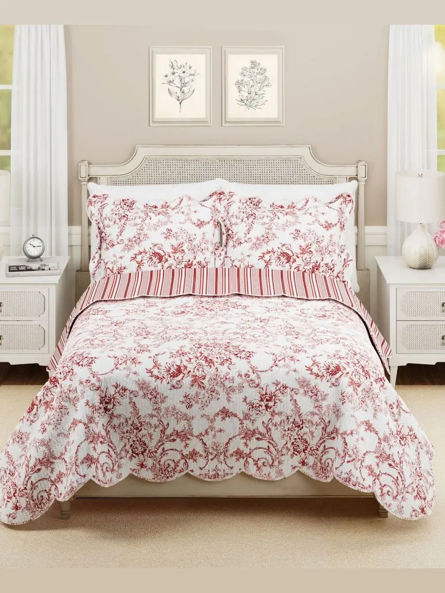 Комплект стеганого покрывала Garden Toile, 3 предмета, Full/Queen Modern Heirloom — красный
